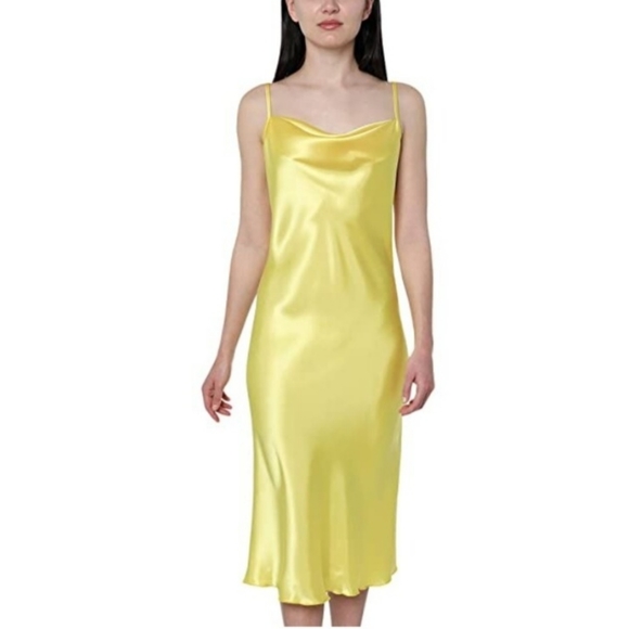 🆕️⬇️bebe Yellow Satin Cowl Neck Slip Midi Dress - Picture 11 of 11